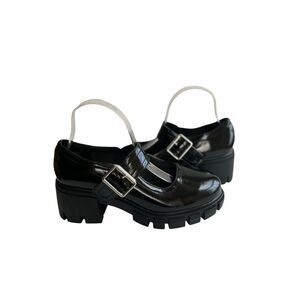 ASOS DESIGN Black Patent Chunky Mary Jane Platform Shoes Buckle Strap Grunge Y2K